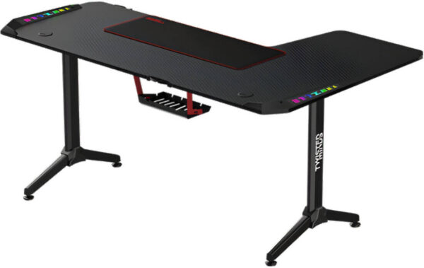 Twisted Minds Warrior L Shaped Left Gaming Desk, Carbon Fiber Texture Material - Image 4