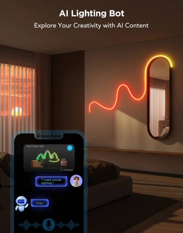 Govee Neon Rope Light 2, Matter, RGBIC, 12 Music Modes, 64 Scene Modes, Upgraded Bend Clips, Softer Material, Shape Mapping, 2.4GHz Wi-Fi + Bluetooth App Conectivity, 5m Length | H61D5 - Image 4