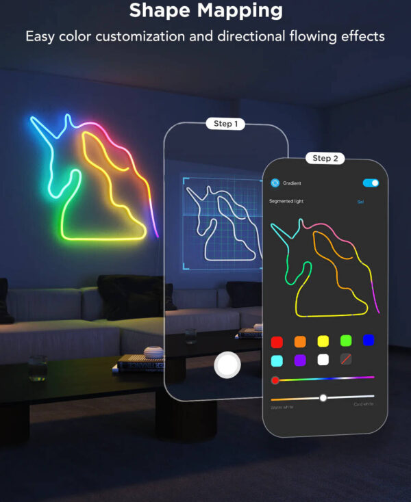 Govee Neon Rope Light 2, Matter, RGBIC, 12 Music Modes, 64 Scene Modes, Upgraded Bend Clips, Softer Material, Shape Mapping, 2.4GHz Wi-Fi + Bluetooth App Conectivity, 5m Length | H61D5 - Image 10