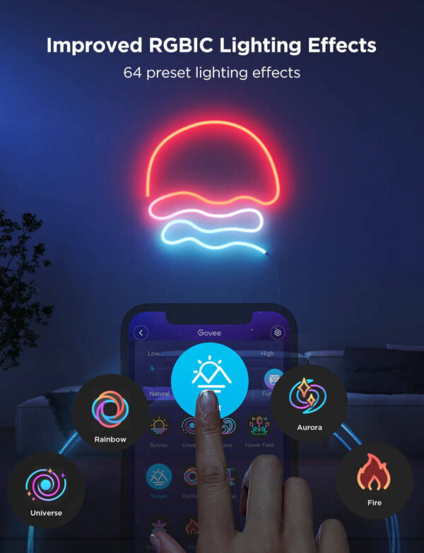 Govee Neon Rope Light 2, Matter, RGBIC, 12 Music Modes, 64 Scene Modes, Upgraded Bend Clips, Softer Material, Shape Mapping, 2.4GHz Wi-Fi + Bluetooth App Conectivity, 5m Length | H61D5 - Image 7